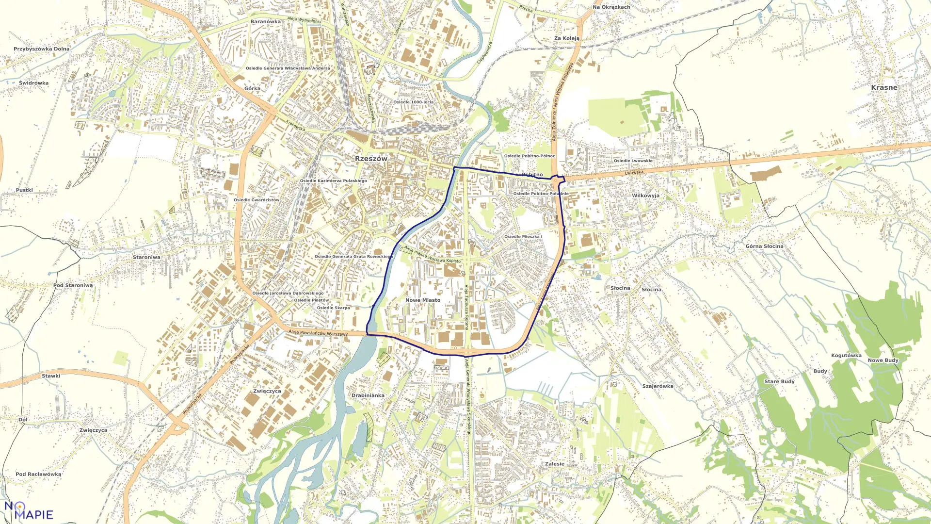 Mapa obrębu 208 Nowe Miasto w mieście Rzeszów