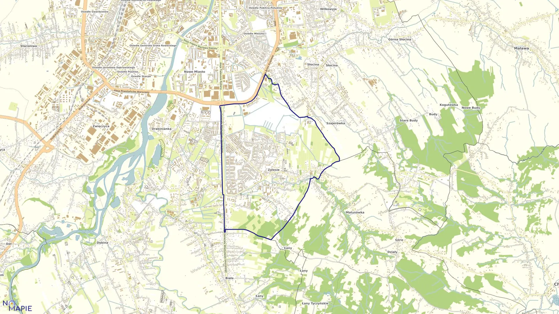 Mapa obrębu 209 Zalesie w mieście Rzeszów