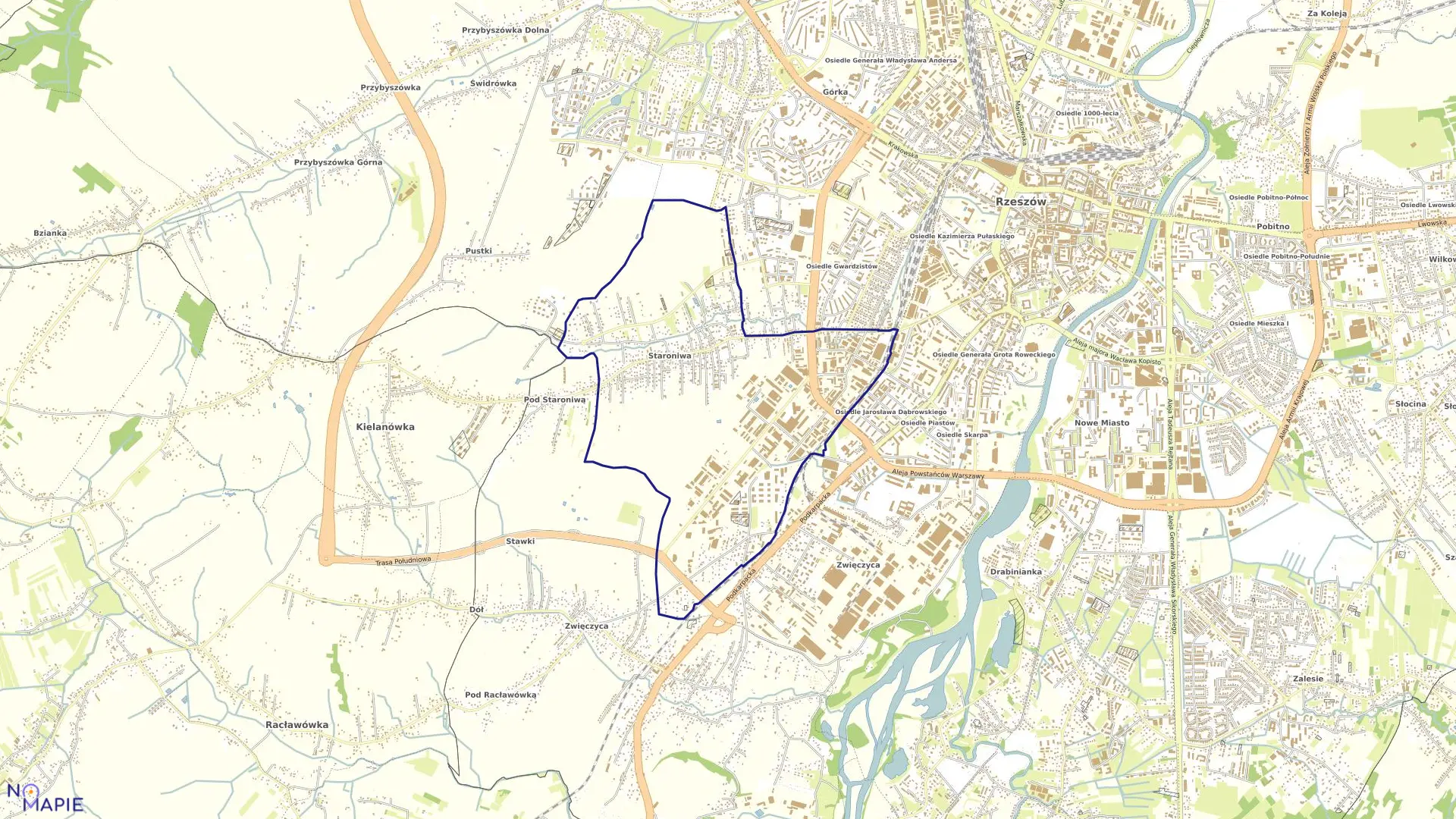 Mapa obrębu 212 Staroniwa w mieście Rzeszów