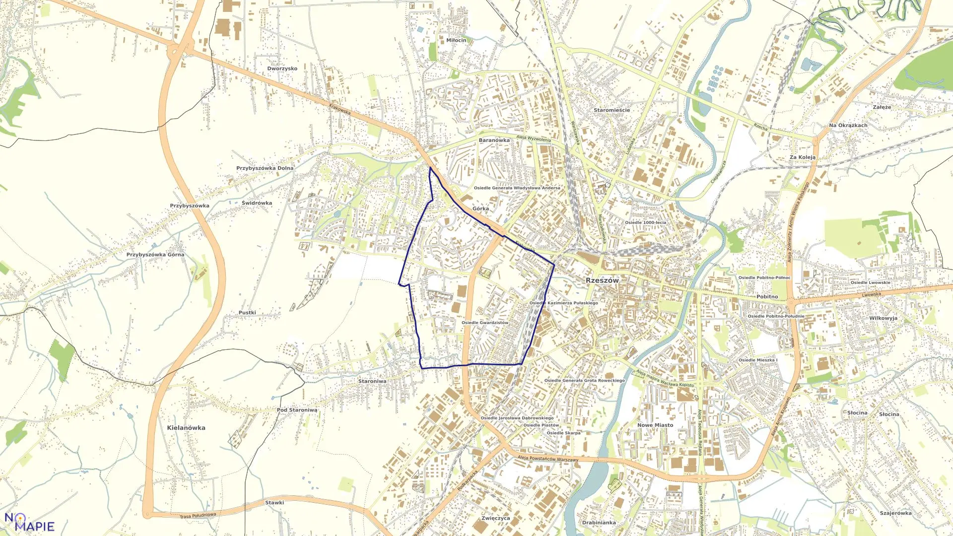 Mapa obrębu 214 Staroniwa II w mieście Rzeszów