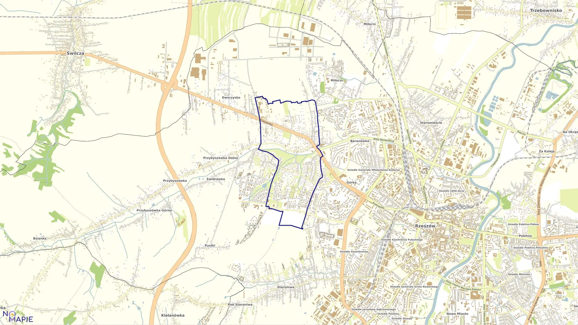 Mapa obrębu 215 Przybyszówka w mieście Rzeszów
