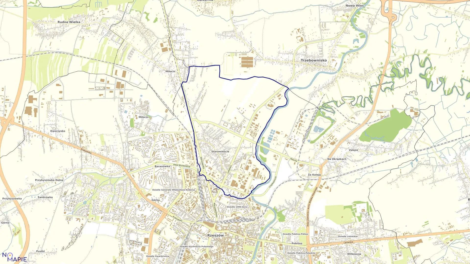 Mapa obrębu 216 Staromieście w mieście Rzeszów