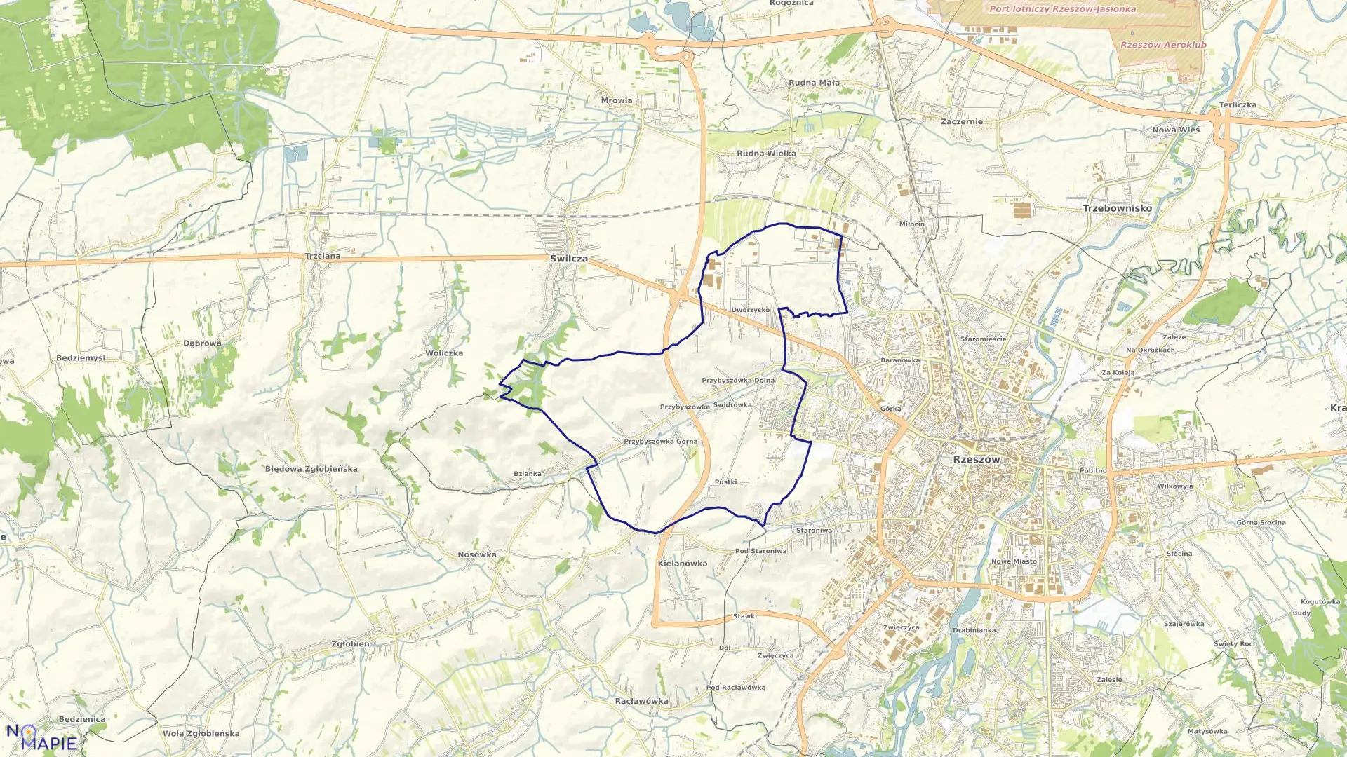 Mapa obrębu 222 Rzeszów-Przybyszówka II w mieście Rzeszów