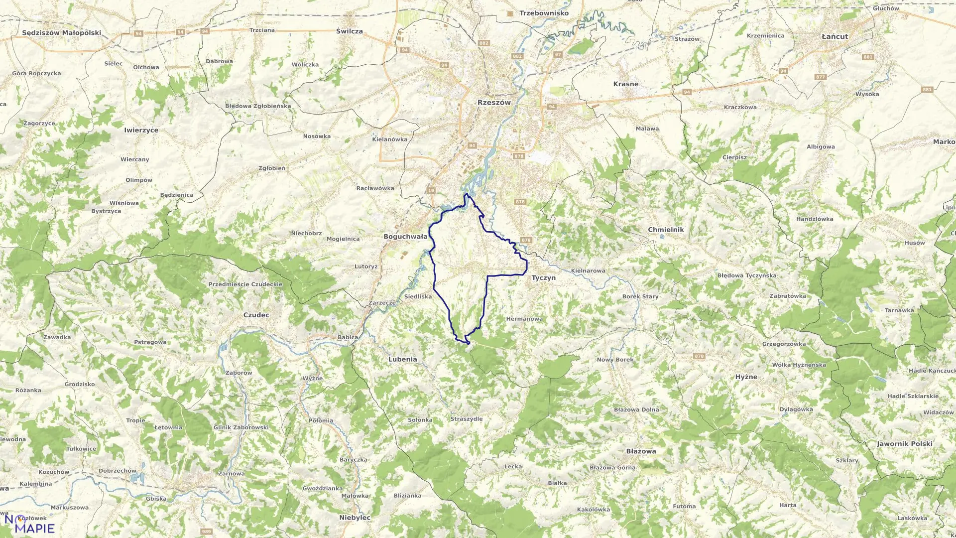 Mapa obrębu 225 Budziwój w mieście Rzeszów