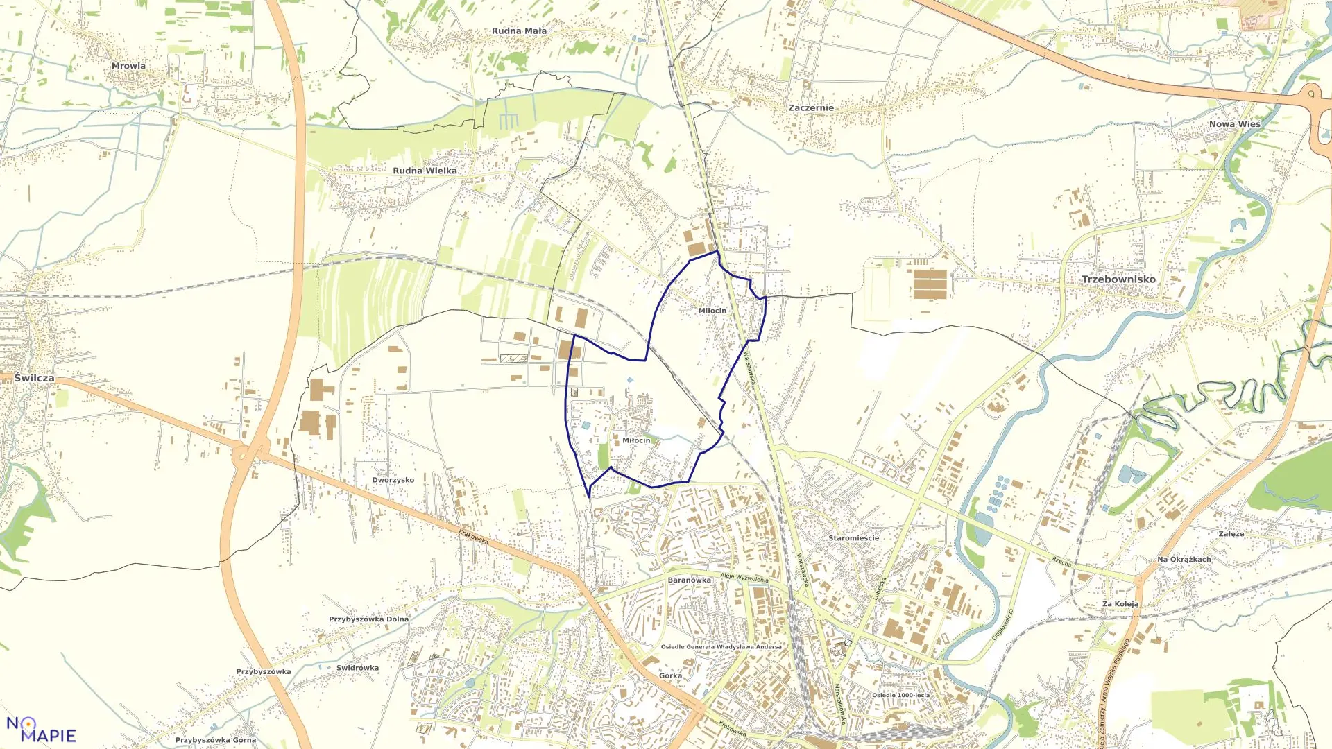 Mapa obrębu 226 Miłocin w mieście Rzeszów