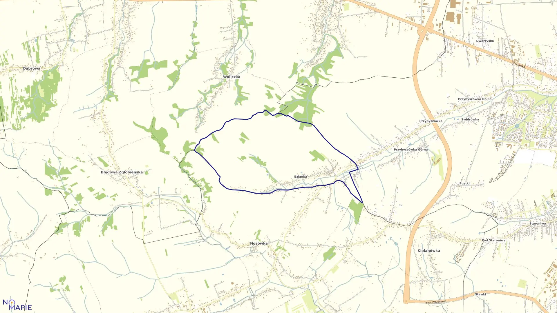 Mapa obrębu Bzianka w mieście Rzeszów